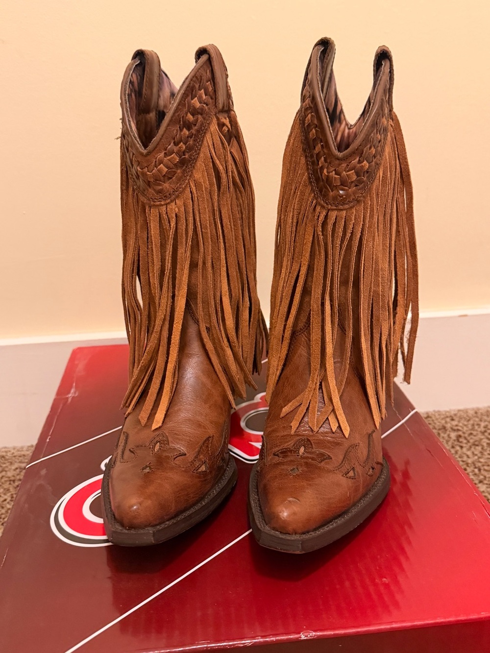 dingo Brown Fringe Western Ankle Boots